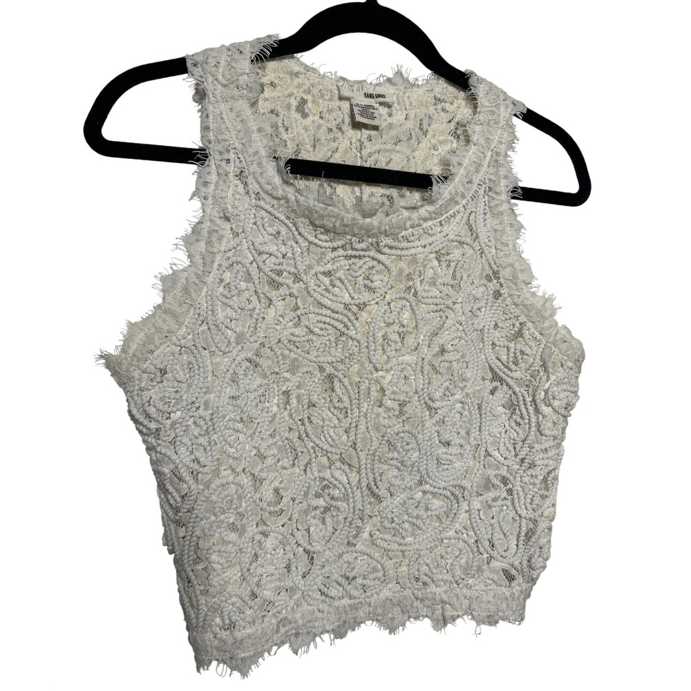 Sans Souci Lace Crochet Boho Crop Top Ivory Size XL EUC